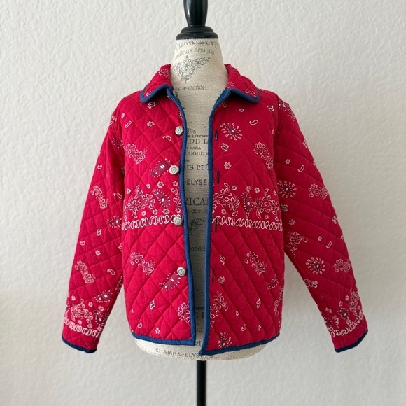 Jackets & Blazers - Vintage Women's Quilted Red reversible Jacket with Floral Design size medium